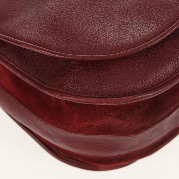 CARTIER Must Line Shoulder Bag Leather Bordeaux Gold Auth ki6152